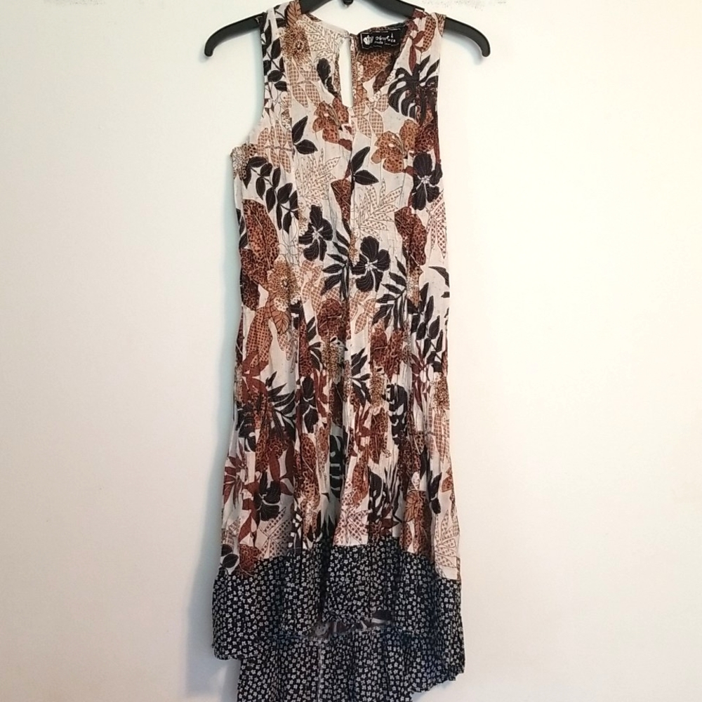 New Cino Dress Dark Jungle Cotton Crinkled Lightweight Palm Leopard Hi Lo